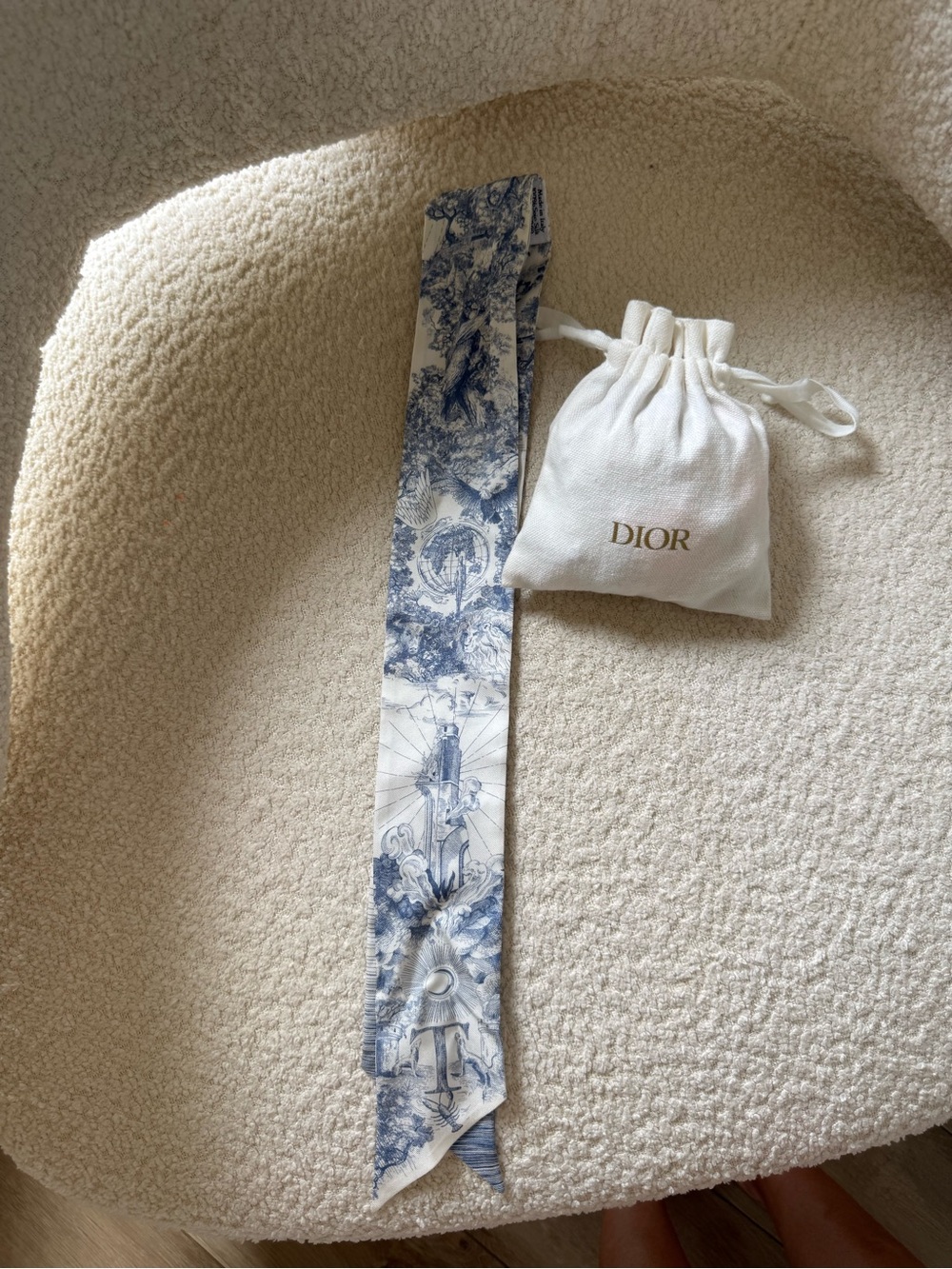Dior Blue and White Toile Silk Twilly with Dior Pouch